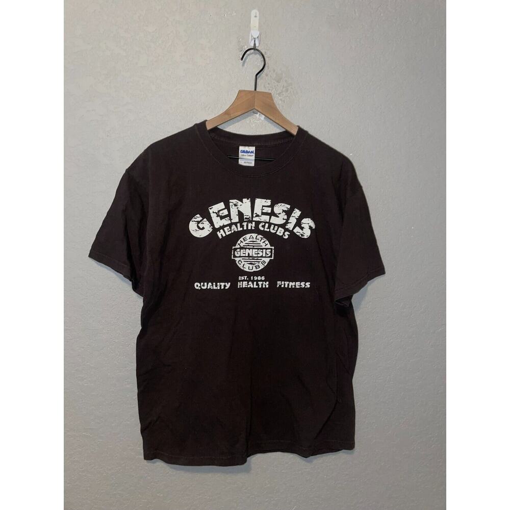 Vintage Genesis Health Clubs Shirt Brown Graphic Fitness Tee 2000s L Large
